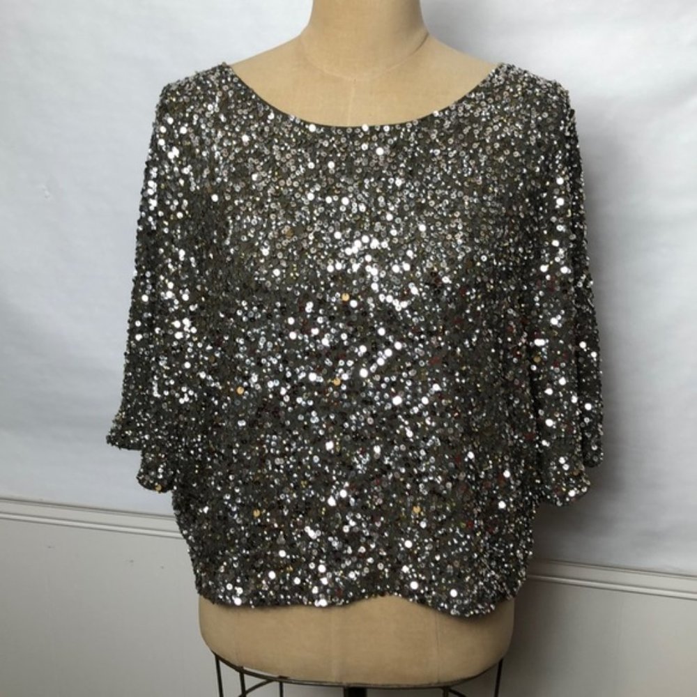 Vince Cluster Sequin Raglan Cropped Top wear 2 way - Picture 2 of 16